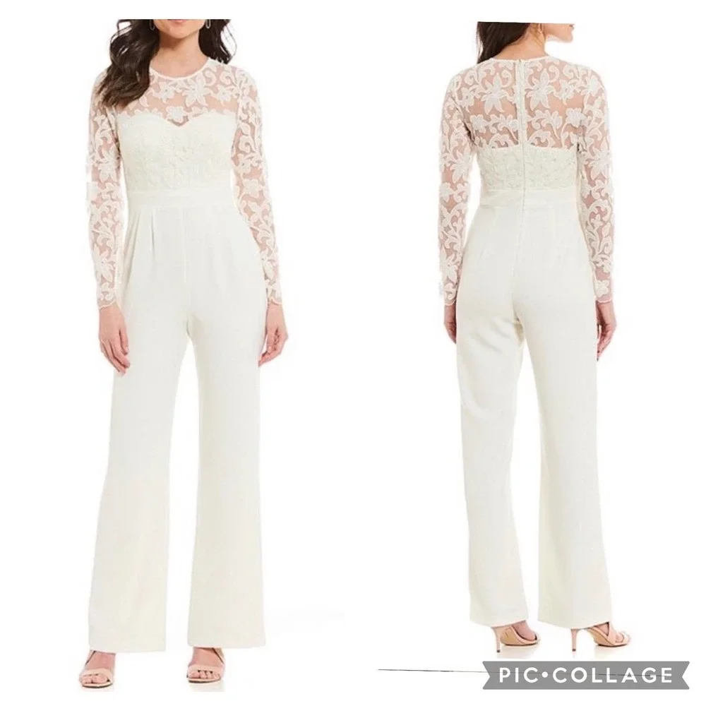 Eliza J Ivory Lace Cream Jumpsuit Women Size 4 - Picture 5 of 15